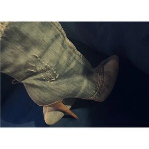 Gianmarco Lorenzi Denim-Look Over-the-Knee Boot in Blue